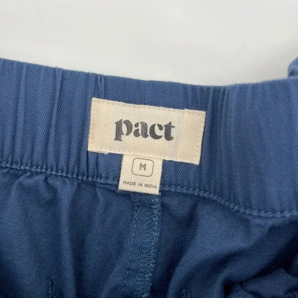 Pact Women's Daily Twill Blue Cotton Shorts Elastic Waist Drawstring Size Medium - Picture 3 of 7